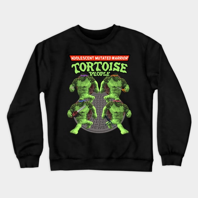 Adolescent Mutated Warrior Tortoise People - Off Brand Knock Off Parody Funny Comic Characters Crewneck Sweatshirt by blueversion